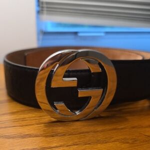 Gucci Brown Leather Belt with Silver Buckle (80/32)
